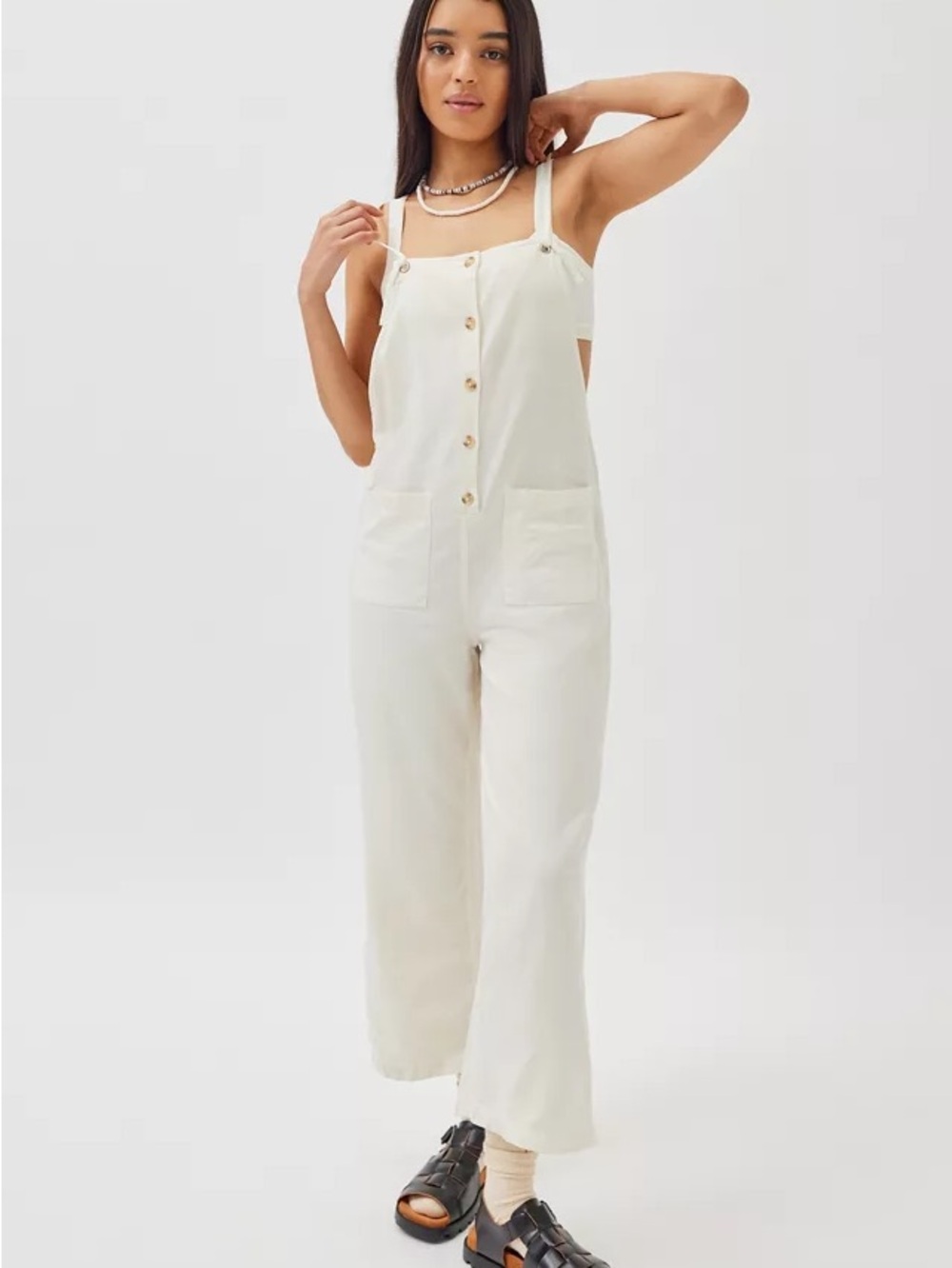 Billabong Beach Cruiser Overall Ivory Button Front Wide Leg Boho Coastal XS